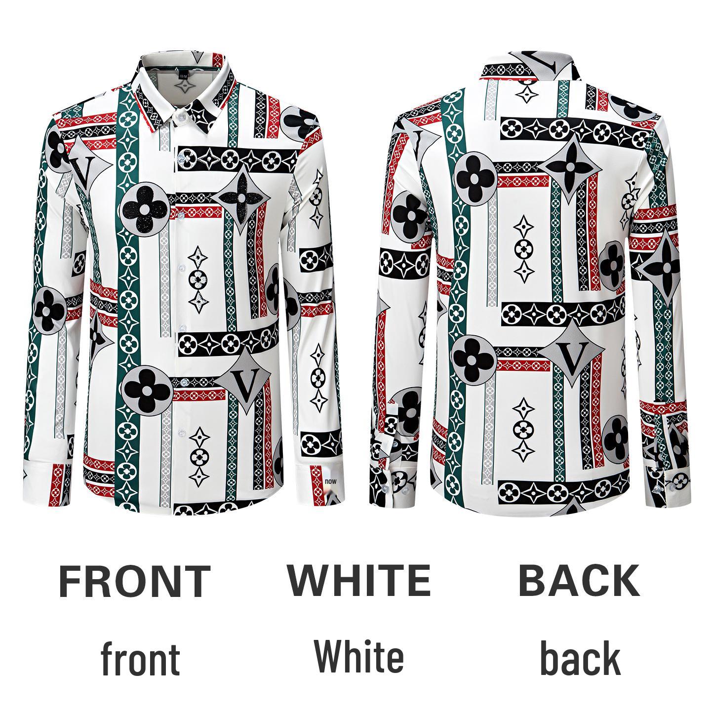 

Мужская рубашка с длинным рукавом, 3D-печатью, светоотражающими стразами - Не требует глажки, стиль легкой роскоши XXL (150-160 lbs) белый