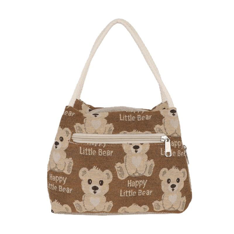 New bear canvas bag double-sided pattern large-capacity tote bag women's new shopping large-capacity zipper