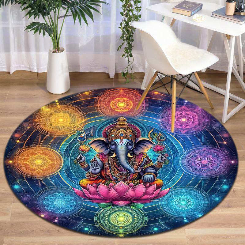 1Pc Chakras Theme Printed Circular Carpet, Home Door Mat, Outdoor Travel Protection Carpet A2
