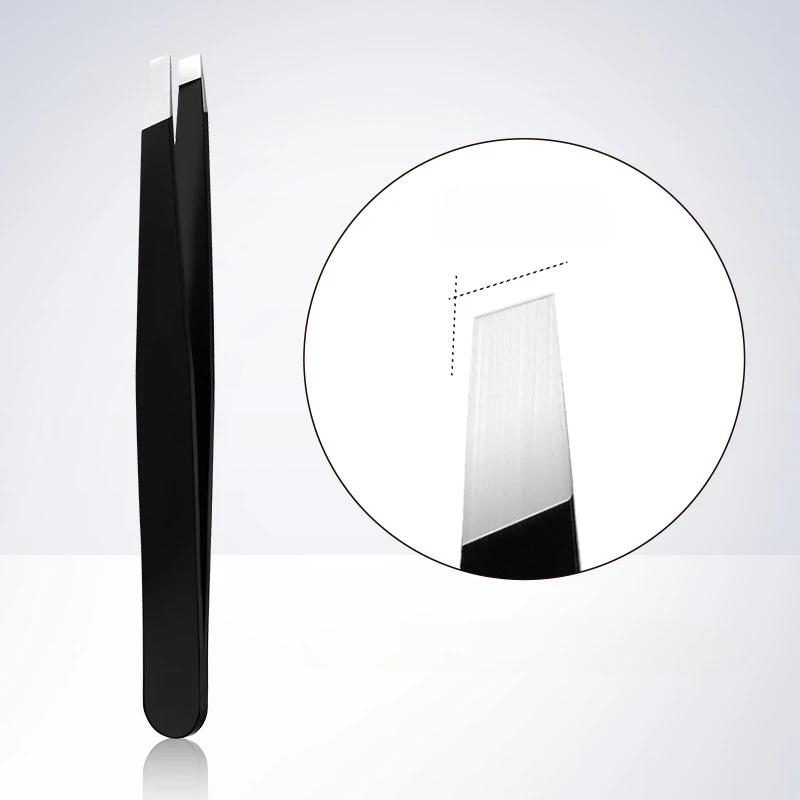 Stainless Steel Black Eyebrow Tweezer with Slant and Flat Point Beauty Tools for Eyelash Tweezer & Ingrown Hair Removal