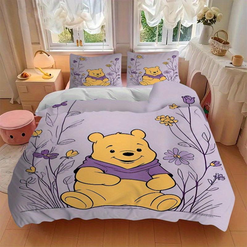 3pcs Winnie the Pooh Floral Bedding Set, Including 1 Quilt Cover and 2 Pillow Shams, Without Filling, Soft and Comfortable Home Bedroom S099