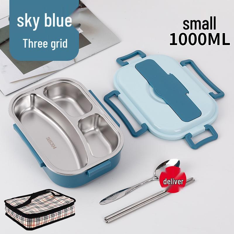 Fiambrera Bento Portátil de Acero Inoxidable 304 con Separadores – Gran Capacidad, Diseño de Hebilla Cuadrada, Estilo Nórdico para Estudiantes