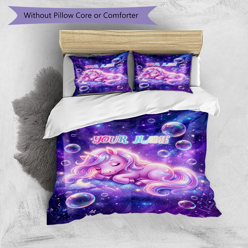 3PC Custom Name Unicorn Dreams Space Bedding Set Duvet Cover Closure Includes 1 Duvet Cover & 2 Pillowcases for Bedroom