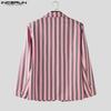 INCERUN Oversized Men Lapel Neck Long Sleeve Striped Print Casual Thin Blazer Suit Coats