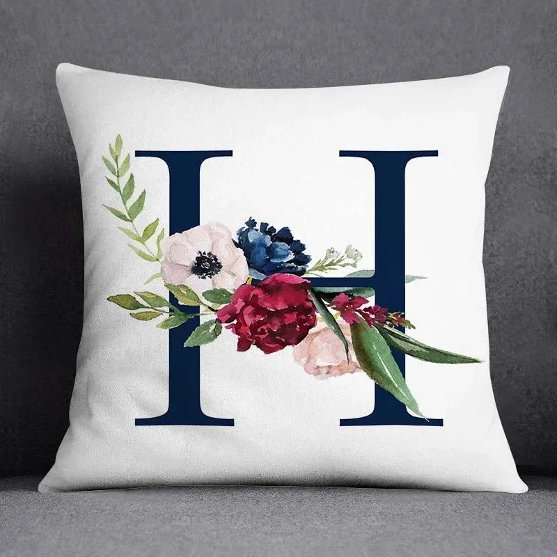 Flower Letter Pattern Decorative Pillowcase Square Home Office Cushion Cover