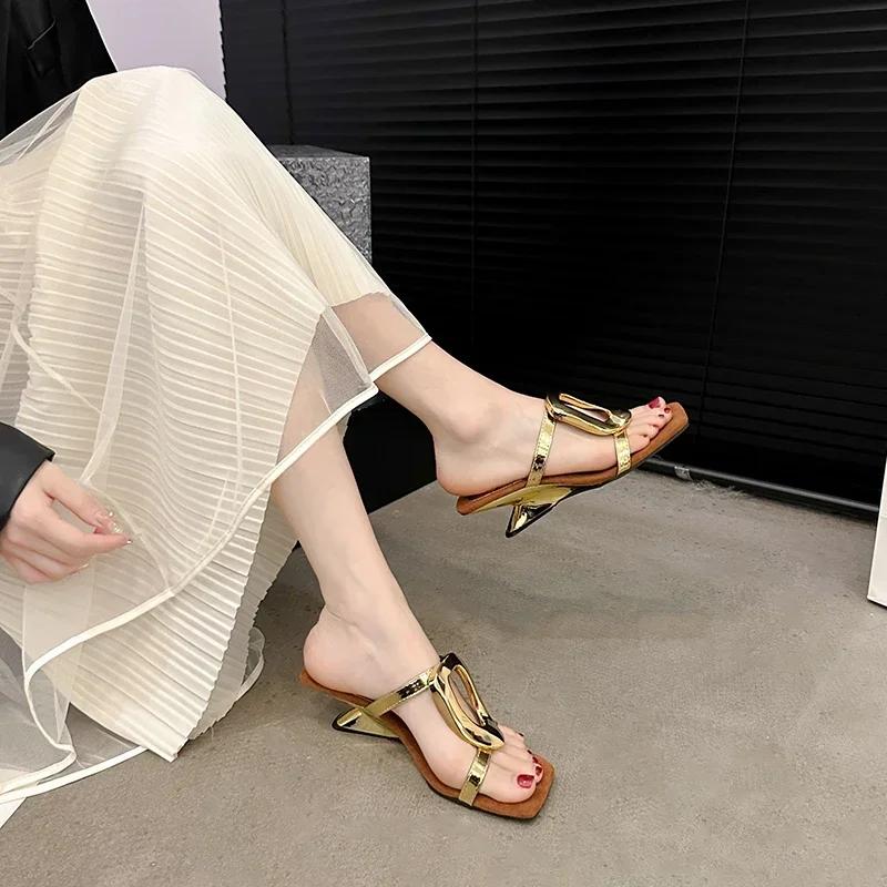 Fashion Gold Sexy Designer Wedding Elegant Shoes Women Sandals Stiletto High Medium Heel Open Toe Luxury Fashion Party Women Shoes