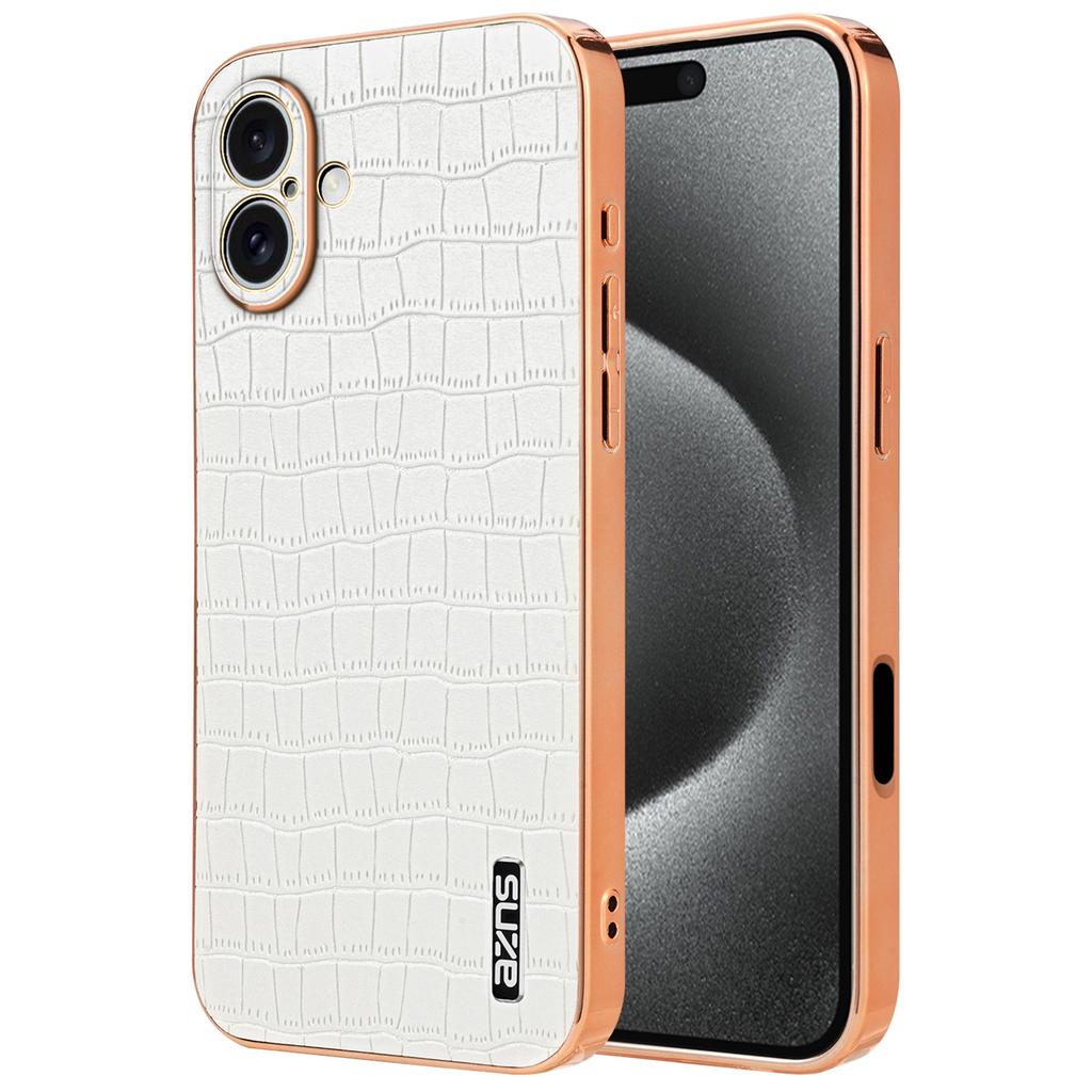 AZNS For iPhone 16 Case Electroplating Crocodile Texture PU+TPU Phone Cover