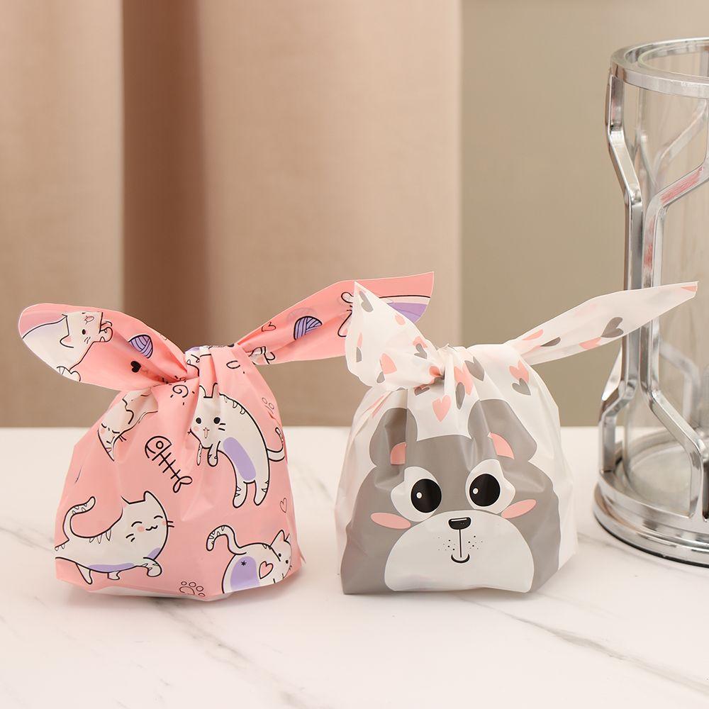10Pcs Rabbit Ear Bags Cookies Candy Gift Plastic Bags Happy Easter Baking Packaging for Biscuits Snack Party Supplies