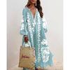 Long-Sleeve V-neck Print Loose Dress Long Sleeves V Neck Print Loose Long Dress