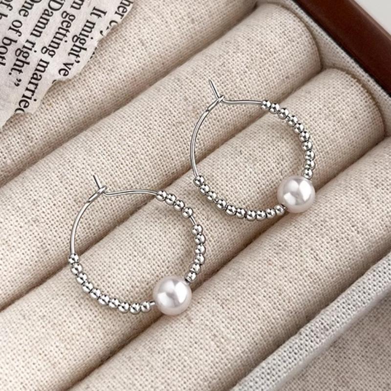 Simple Pearl Earrings Female Sense of Senior Sense of Light Luxury Earrings Hundred with Non-colour-flopping Fashionable and Versatile Earrings