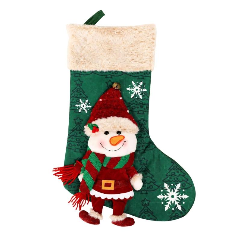 Polyester Christmas Stocking Decoration with Integrated Loop, Raised Holiday Character, Tree Print and Small Bell Feature