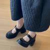 Sheepskin Version~ Temperament High-heeled Mary Jane Shoes Women's Velcro Light Mouth Thick Sole Small Commuter Single Shoes Small Leather Shoes