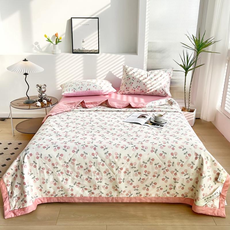 Flowers Style Summer Quilted Quilt 100% Cotton Fluffy Air Condition Thin Quilt Soft Comfortable Thin Blanket Machine Washable