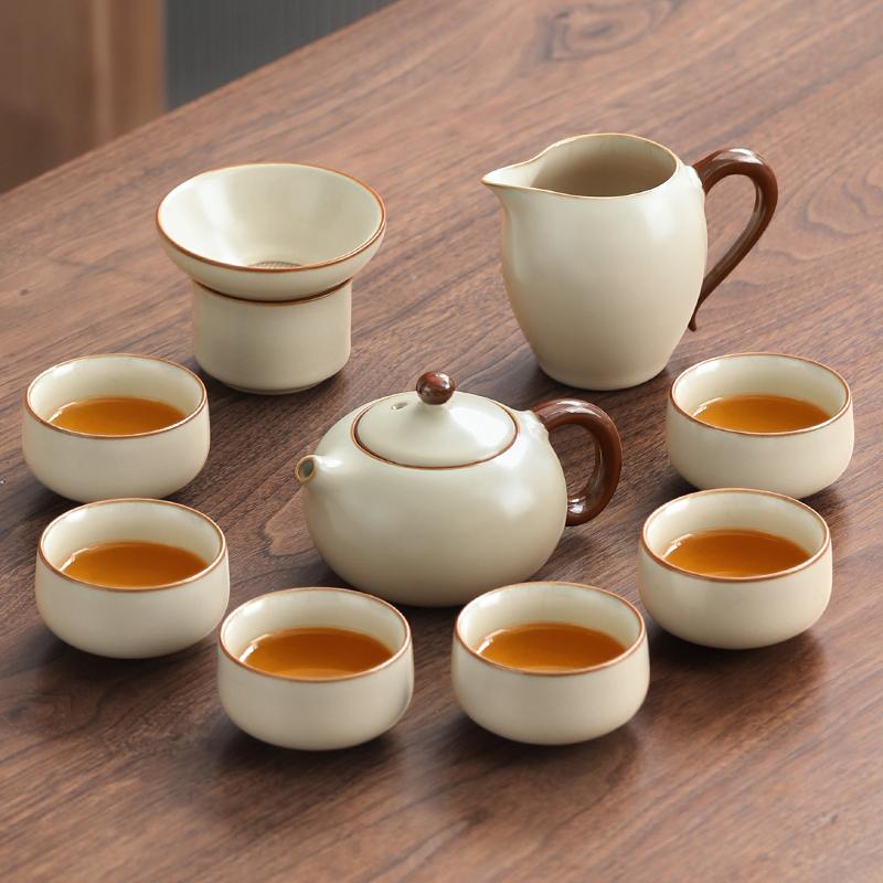 Ru Kiln Kung Fu Tea Set 2025 New Light Luxury Chinese Office Parlor Covered Bowl Brewing Teapot Teacup Set