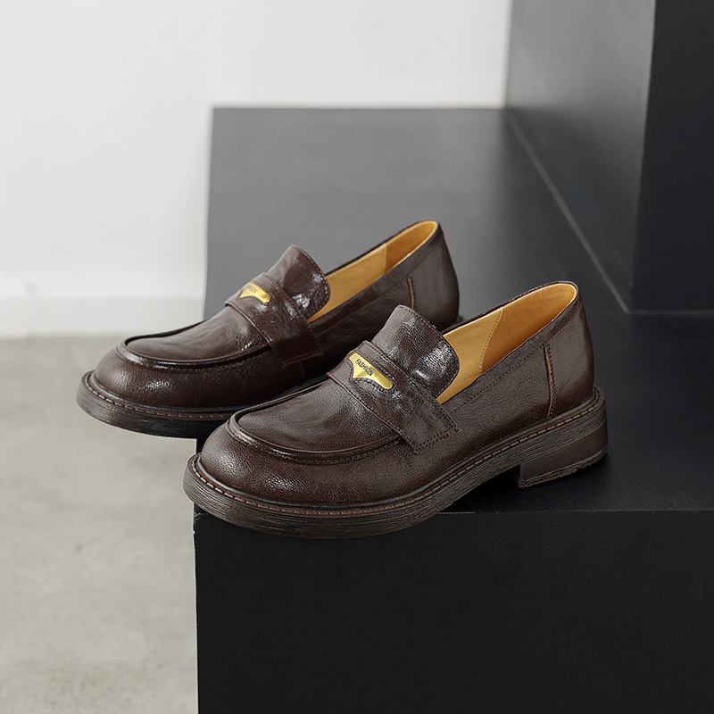 Krazing Pot Sheepskin Round Toe Low Heels Autumn Summer Shoes Slip on Women Oxford Shoes Metal Fasteners Pumps