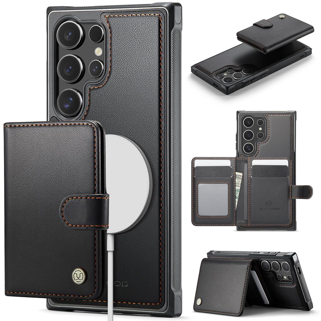 For Samsung Galaxy S26+ Magnetic Case JEEHOOD J09 RFID Blocking Card Holder Leather Back Phone Cover