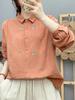 Women's Forest Style Cotton Gauze Shirt: Long Sleeve, Soft, Breathable, with Fresh Floral Embroidery