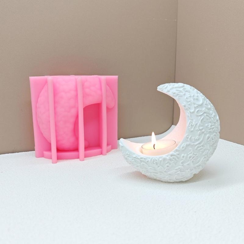 Moon Silicone Candle Holder Molds for Epoxy Resin Tealight Holder Silicone Tealight Stand Molds for Home Decoration