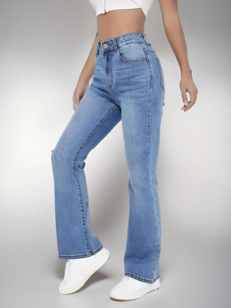 2025 Women's High-Waisted Micro-Flare Light Blue Jeans - Slimming and Flattering European and American Style Long Pants