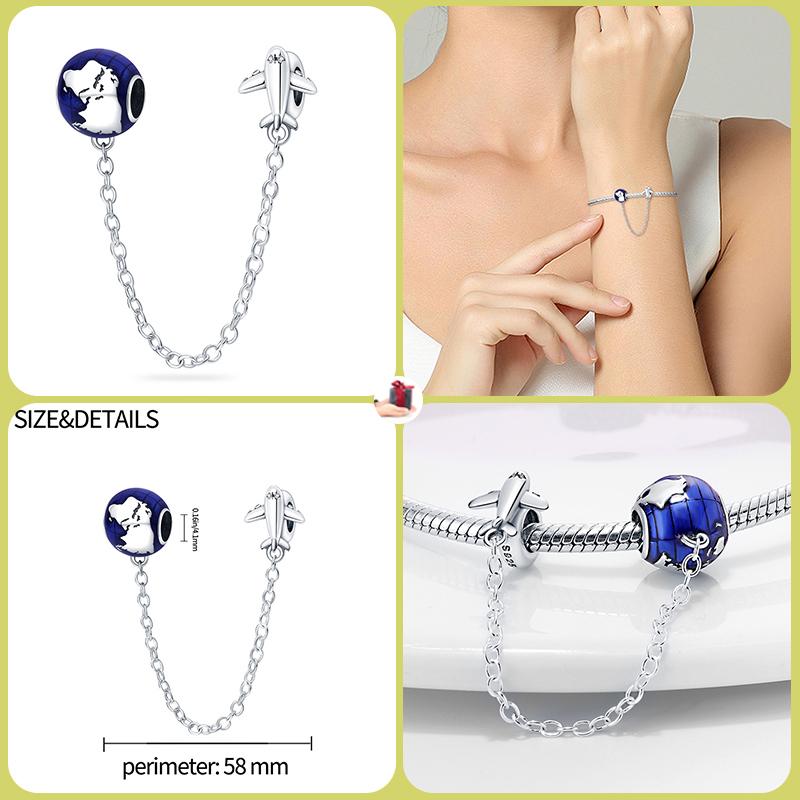 925 Silver Globe Airplane Charm Beads For DIY Bracelet Making Ladies Jewelry 3mm Original Design