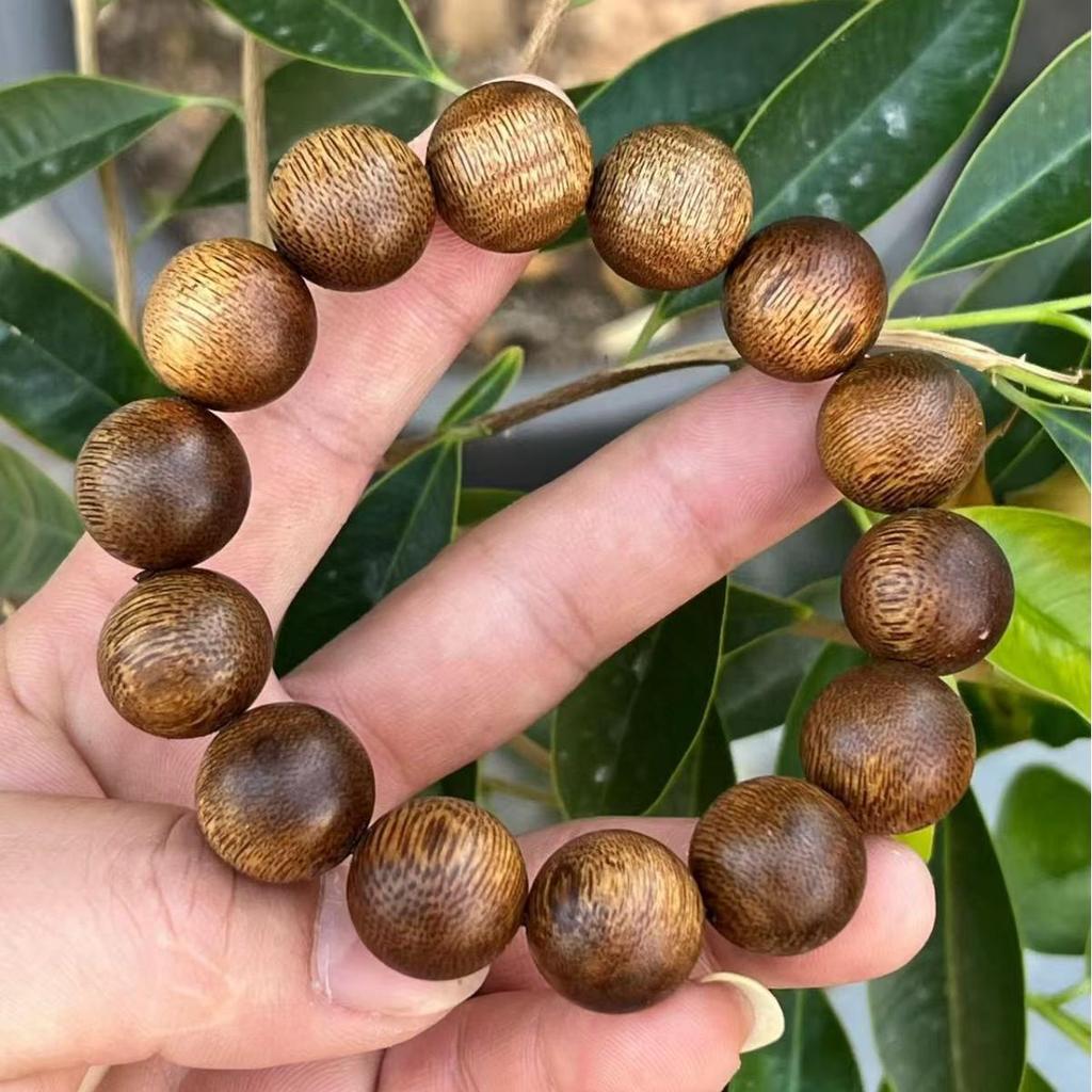 Hainan Qinan Yellow Agarwood Bead Bracelet - 16mm Sinking Round Beads, Single Strand