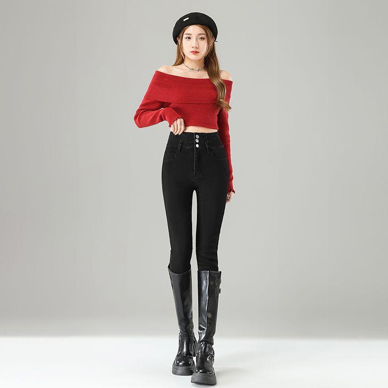 Spring Summer Vintage High Waist Skinny Pencil Design Slim Long Denim Pants For Ladies Casual Pants Oversize Denim Trousers