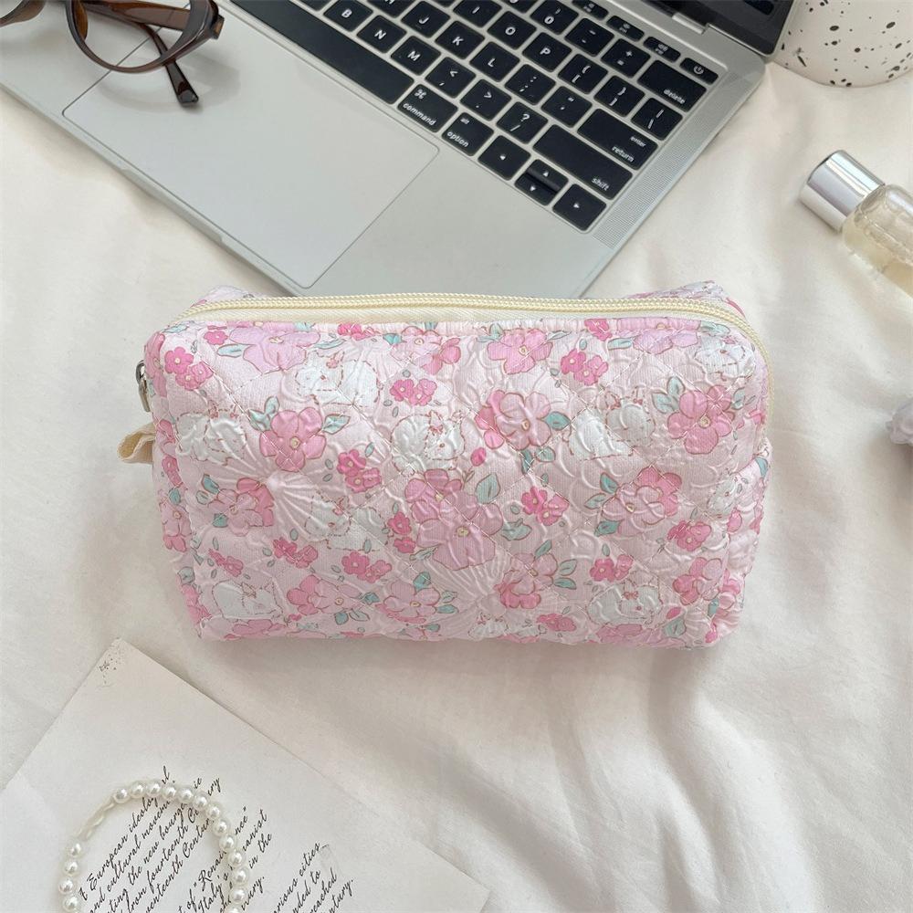 Roze Bloem Vrouwen Schattige Make-up Tas Reis Organizer Cosmetica Munten Handtas Pouch Meisjes Schattig Cartoon Vierkant Rits Cosmetische Tassen