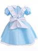 Alice In Wonderland Blue & White Maid Costume with Headband - Girls' Birthday Princess Dress