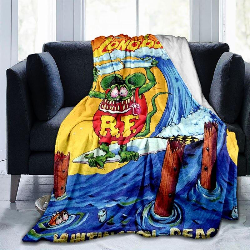 Rat Fink Fashion Throw Blanket Modified Car Culture Funny Accessories for Motorcycle Club Garage Man Cave Home Living Room Decor
