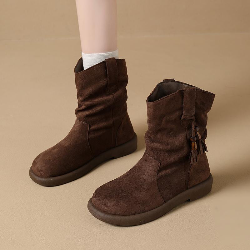 Fashion CRLAYDK Retro Women's Ankle Fold Boots Stylish Casual Bohemia Ladies Walking Outdoor Combat Bootie Suede Tassel Dress Shoes