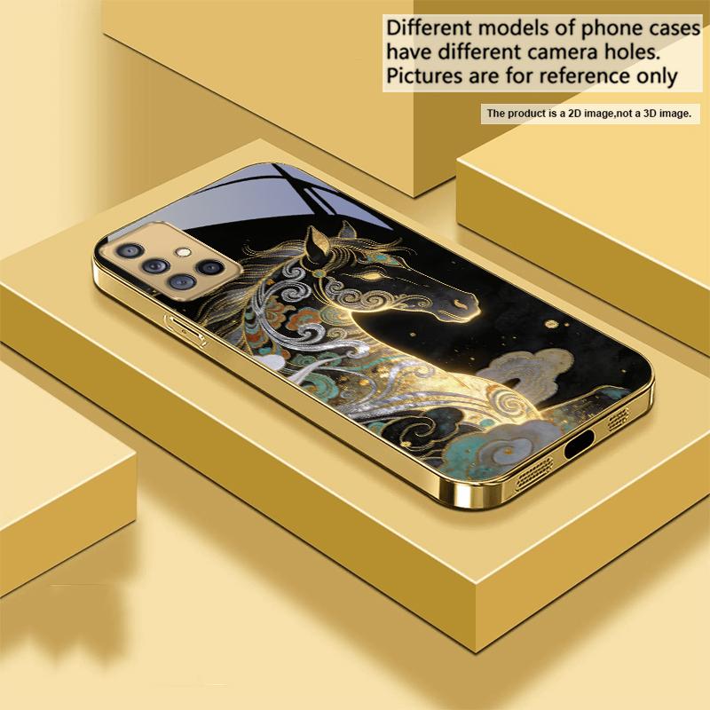 Ruishou Golden Steed For Samsung A73 A72 A71 A42 A56 A55 A54 A53 A52s A52 A51 A36 A35 A34 A33 A32 A16 14 Golden glass phone case