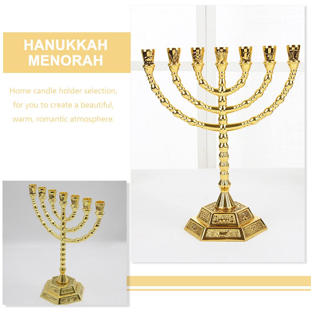 Seven Branch Religious Candlestick Metal Hanukkah Menorah Je Holder Desktop Candlesticks Simple Holders Base Nament