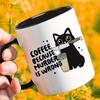 1 Stück, Lustige Katzen-Kaffeetasse - "Kaffee, weil Morden falsch ist" 11oz Keramiktasse mit schwarzem Katzendesign, Perfekt für alle Jahreszeiten, Gre