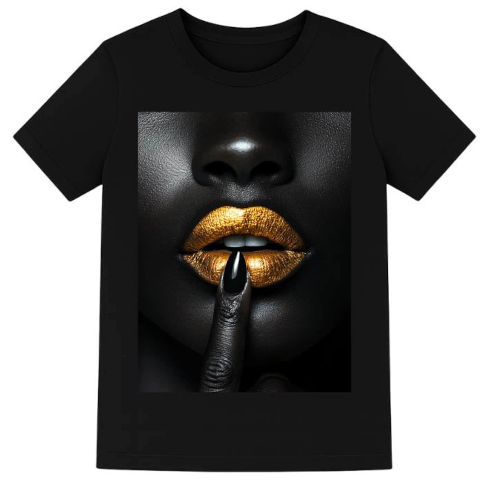 African women with Gold lips T-Shirt, black pride afro Tee, Flirty seductive T shirt, lipstick shirt, fashion wear, trendy tee, 4XL