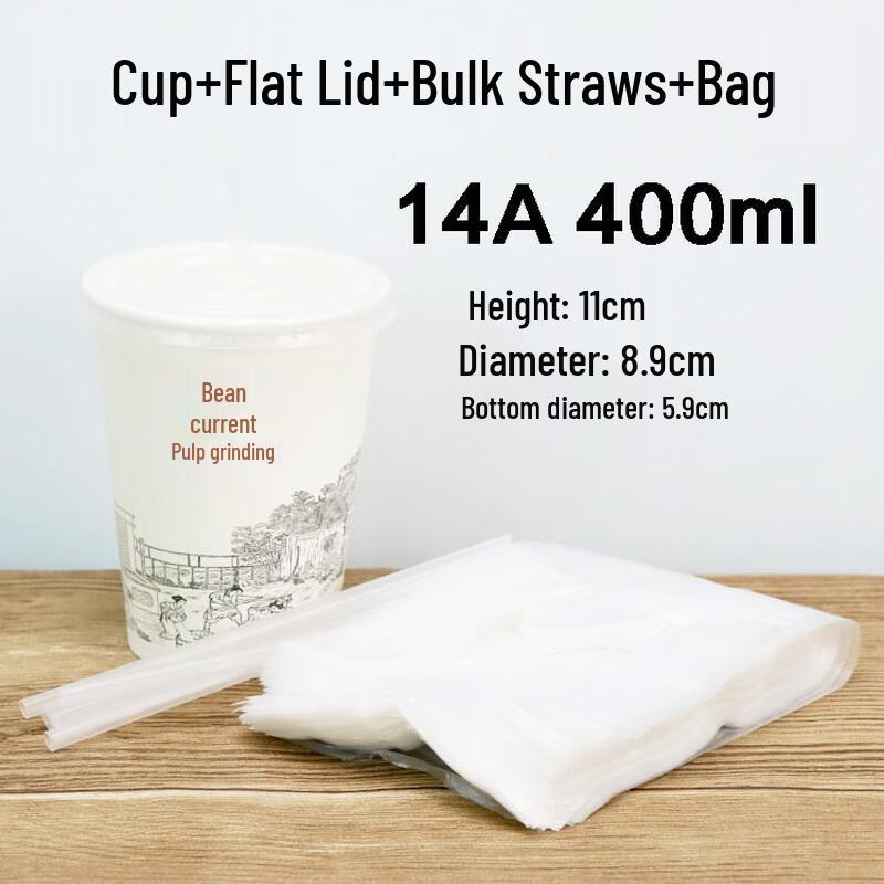 Disposable Paper Cup with Lid and Straw Set