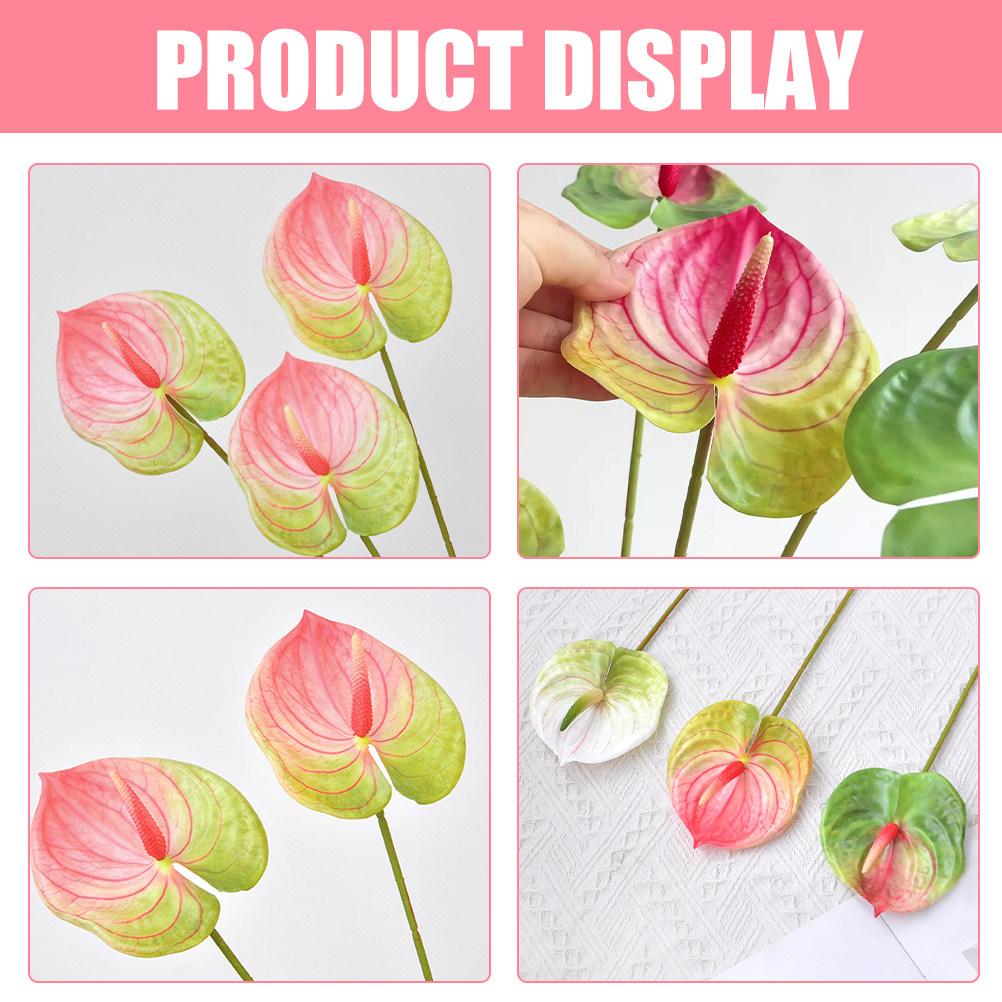 6Pcs Artificial Anthurium Flower Bouquet Lifelike Plastic Stem Decor for Wedding Party Bedroom Living Room Photo Prop