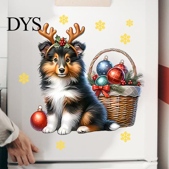 Reusable Holiday Window Art Christmas Cute Puppy Wall Stickers, PVC Waterproof Decals, Peel And Stick Animal Stickers Decor for Home Living