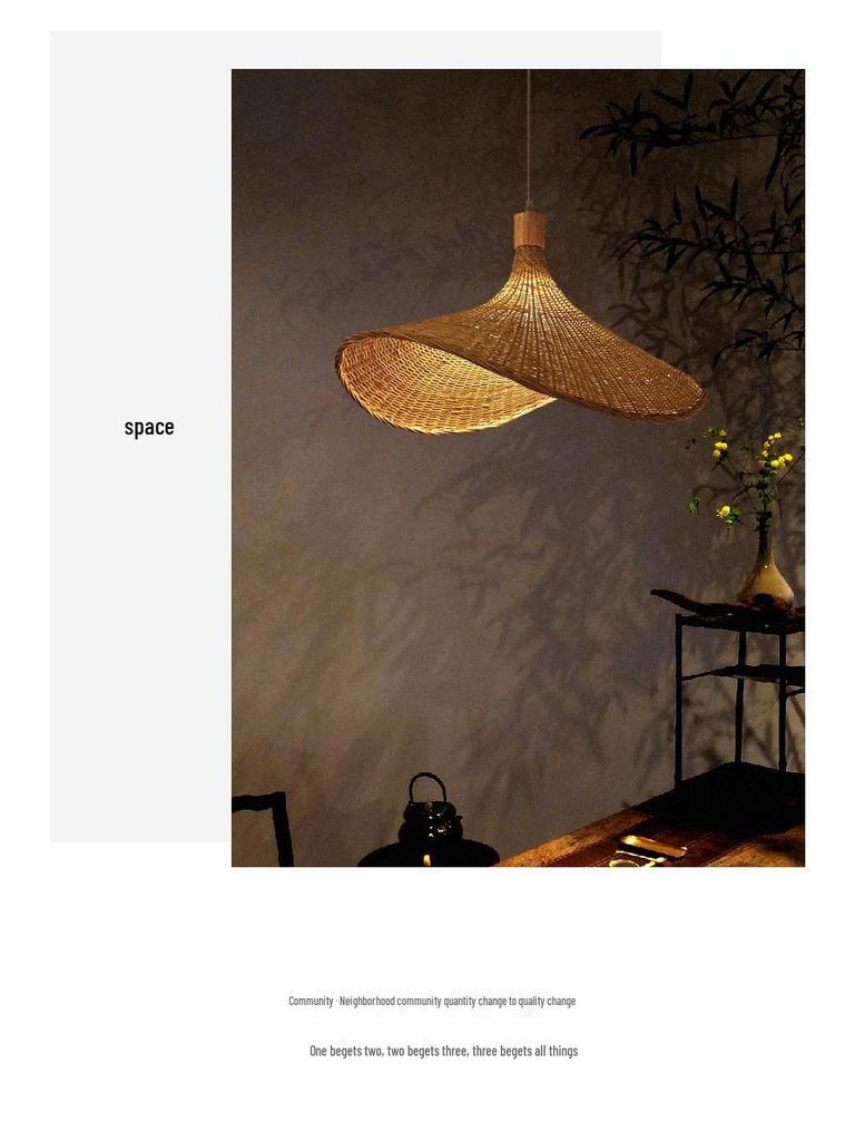 New Chinese Style Bamboo Woven Pendant Light - Southeast Asian Rattan & Japanese Straw Hat Design for Teahouses and Staircases.