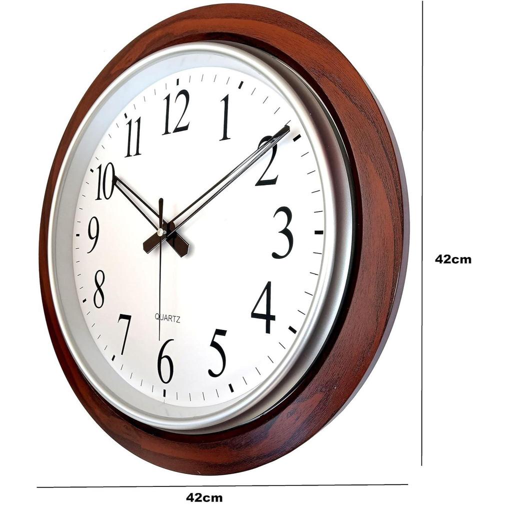 Analoge Wanduhr aus Holz 18 Zoll (42 X 42 Cm) Zuhause Große Größe Wohnzimmer Halle Schlafzimmer Stilvolle Uhr