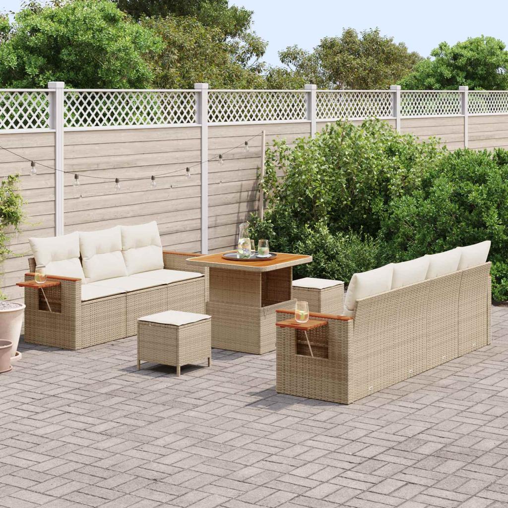 Garden Sofa Set 10 Pieces Beige Poly Rattan