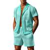 Completo 2 Pezzi da Uomo Estivo Traspirante in Rete con Colletto a Rever T-Shirt e Set di Pantaloncini Design Fresco Sexy con Tessuto Forato Abbigliamento da Spiaggia