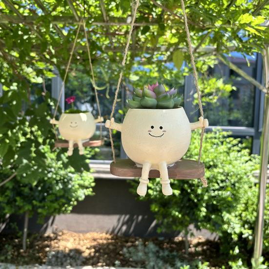 Smiling Face Planter Pot Resin Flower Pot with Four Limbs Fun Irregular Shape