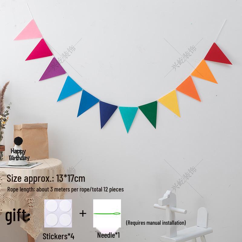 Yellow-Green Felt Pennant Bunting for Kids' Birthday or Kindergarten Decor