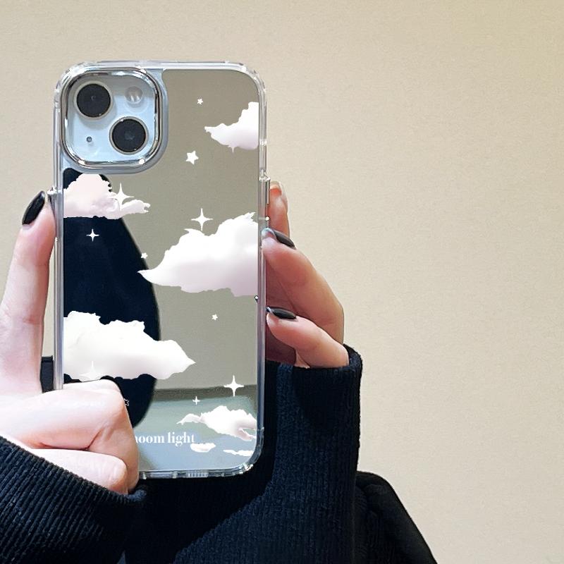 Clouds Stars Mirror Phone Case For iPhone 15 Pro Max Case For iPhone 11 16 12 13 14 Pro Max Plus XS Shockproof Back Cover Funda