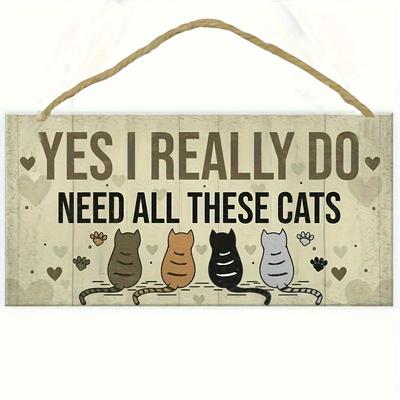 Charming Cat Lover Wooden Sign - Perfect for Bedroom & Home Decor, No Power Required, Feather Free!