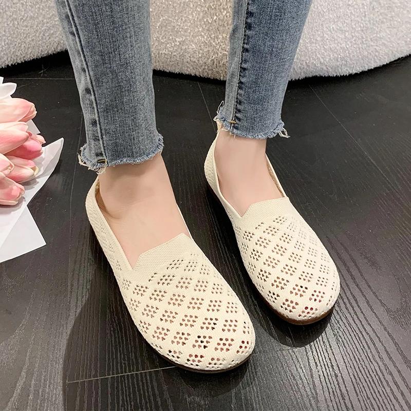 Summer Mesh Fabrics Breathable Flats Women Shoes Ventilate Lace Leisure Loafers Mom Shoes Comfort Casual Light Sneakers