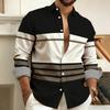 Men's Color-Block Striped Long-Sleeved Shirt, Business Casual Lapel Shirt, Fashionable Men's Top, Available In Sizes