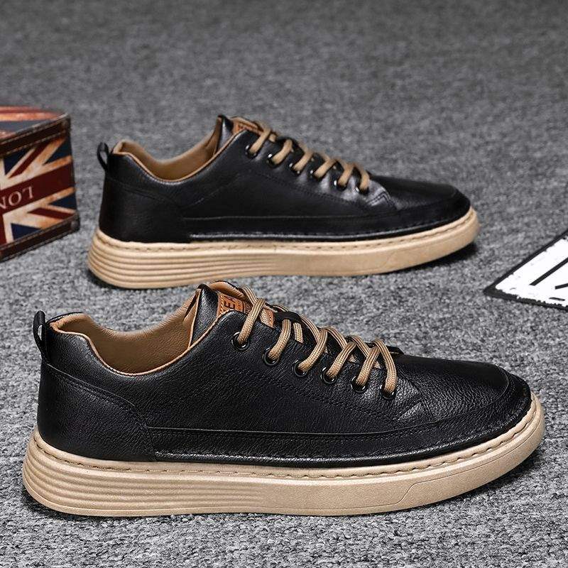 Spring Black Leather Shoes Kitchen Chef Waterproof Skateboard Shoes Work Shoes