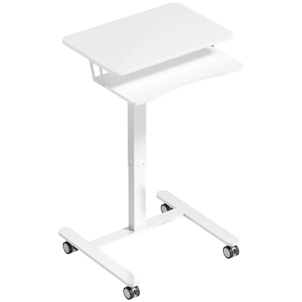 Height-Adjustable Standing Desk, Rolling Sit-Stand Desk with Keyboard Tray, Casters and Steel Frame, White