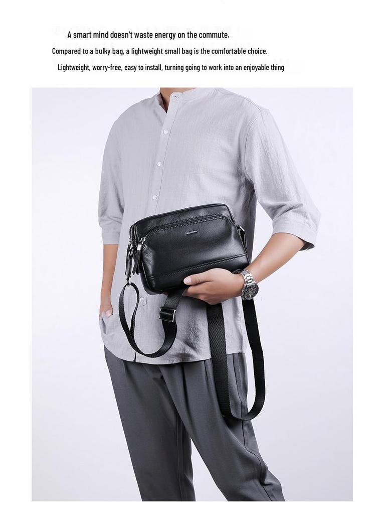 Men's Genuine Leather Crossbody Shoulder Bag - Multifunctional, Practical, Soft Cowhide for Business Use